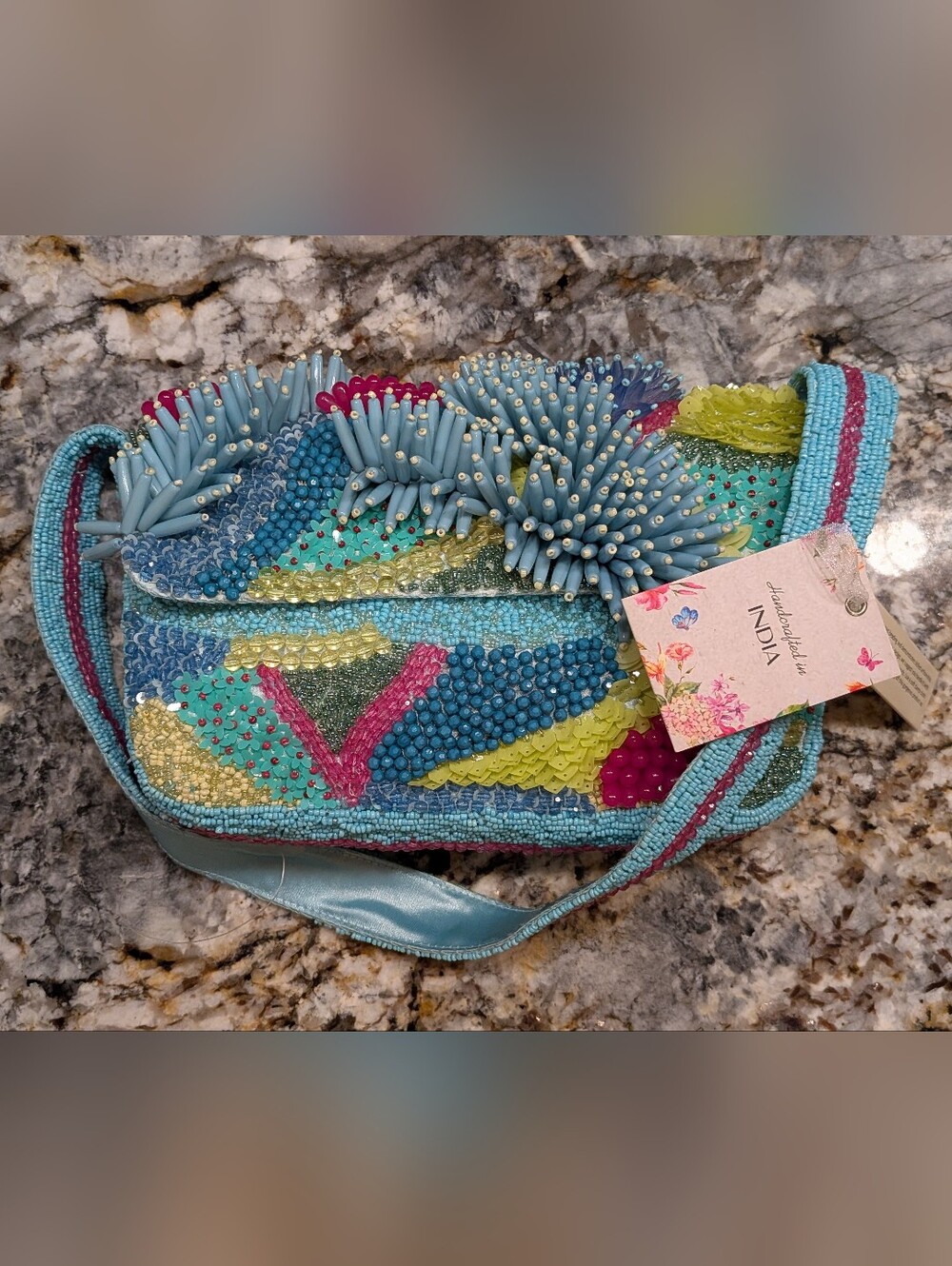 Viral Beaded Floral Accent Turquoise Crossbody Bag NWT, Seascape